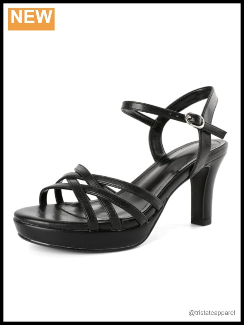 Platform Heel Sandals Strappy Chunky Open Toe Slingback Heel 3.5 Inch Faux